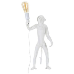 Dmora - Lampada da tavolo Piet, Luce da scrivania, Luminaria da ufficio, Lampada da lavoro, 26x34 h55 cm, Bianco
