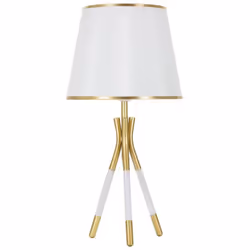 LAMPADA DA TAVOLO - Luce da scrivania, Luminaria da ufficio, Lampada da lavoro, 28x28 h57 cm, Bianco e Oro. STRUTTURA E UTILI ...