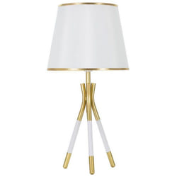 Dmora - Lampada da tavolo Gongbi, Luce da scrivania, Luminaria da ufficio, Lampada da lavoro, 28x28 h57 cm, Bianco e Oro