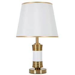 Dmora - Lampada da tavolo Sinopia, Luce da scrivania, Luminaria da ufficio, Lampada da lavoro, Bianco e Oro, 31x31 h52 cm