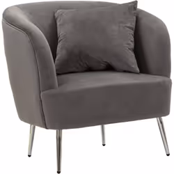 POLTRONA - Seduta imbottita, Divano singolo da salotto, Sedia con braccioli, 73x66 h78 cm, Grigio e Argento. STRUTTURA E UTIL ...