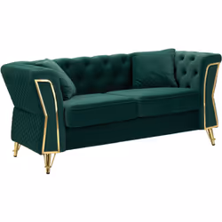 DIVANO FISSO 2 POSTI - Sofà dritto, Divanetto per salotto, Poltrona matrimoniale, 162x83 h76 cm, Verde e Oro. STRUTTURA E UTI ...