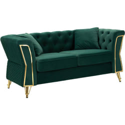 Divano fisso 2 posti Casio, Sofà dritto, Divanetto per salotto, Poltrona matrimoniale, 162x83 h76 cm, Verde e Oro - Dmora