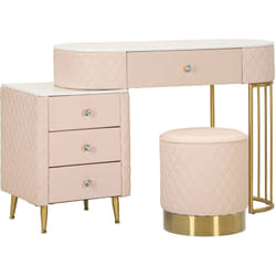 Toeletta Guidobono, Tavolo da toeletta, Postazione da trucco, Mobile consolle, 120x40 h75 cm, Rosa e Oro - Dmora