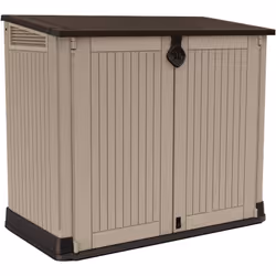ARMADIO DA ESTERNO - Mobile outdoor, Mobiletto giardino multiuso, Contenitore per balcone o garage, 132x72 h114 cm, Beige. ST ...