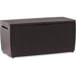Dmora - Cassapanca outdoor Chicoutimi, Baule da giardino, Contenitore da esterno, Panchina contenitore da esterno, 123x54 h57 cm, Marrone