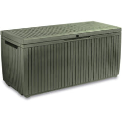 Dmora - Cassapanca outdoor Burlington, Baule da giardino, Contenitore da esterno, Panchina contenitore da esterno, 123x54 h57 cm, Verde