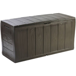 Dmora - Cassapanca outdoor Airdrie, Baule da giardino, Contenitore da esterno, Panchina contenitore da esterno, 117x45 h58 cm, Marrone