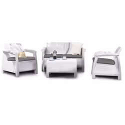 SET SALOTTO DA ESTERNO - Salottino outdoor, Set da balcone o giardino, Composizione soggiorno per esterni, 128x70 h79 cm, Bia ...