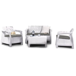 Set salotto da esterno Nelson, Salottino outdoor, Set da balcone o giardino, Composizione soggiorno per esterni, 128x70 h79 cm, Bianco - Dmora