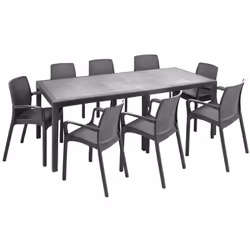 SET SALOTTO DA ESTERNO - Salottino outdoor, Tavolo rettangolare allungabile con 8 sedie con braccioli, Made in Italy, Antraci ...