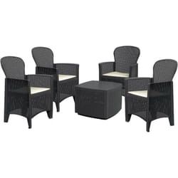 Set salotto da esterno Sulzano, Salottino outdoor o indoor, 4 poltrone con braccioli con un tavolino contenitore, Made in Italy, Antracite - Dmora