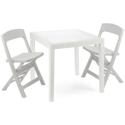 Set salotto da esterno Sanzeno, Salottino outdoor o indoor, Tavolo quadrato con 2 sedie pieghevoli, Made in Italy, Bianco - Dmora