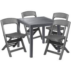 Set salotto da esterno Sanzeno, Salottino outdoor o indoor, Tavolo quadrato con 2 sedie pieghevoli, Made in Italy, Antracite - Dmora