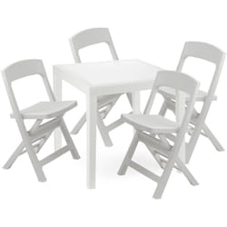 Set salotto da esterno Sanzeno, Salottino outdoor o indoor, Tavolo quadrato con 2 sedie pieghevoli, Made in Italy, Bianco - Dmora