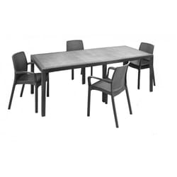 Set tavolo e sedie Cortanze, Salottino indoor, Tavolo rettangolare allungabile con 4 sedie con braccioli, Made in Italy, Antracite - Dmora