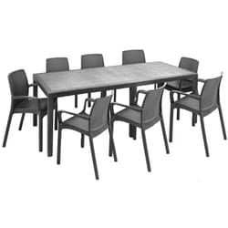 Dmora - Set tavolo e sedie Cortanze, Salottino indoor, Tavolo rettangolare allungabile con 8 sedie con braccioli, Made in Italy, Antracite