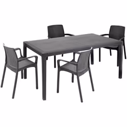 SET SALOTTO DA ESTERNO - Salottino outdoor e indoor, Tavolo rettangolare fisso con 4 sedie impilabili, Made in Italy, Antraci ...