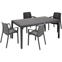 Set salotto da esterno Lograto, Salottino outdoor e indoor, Tavolo rettangolare fisso con 4 sedie impilabili, Made in Italy, Antracite - Dmora