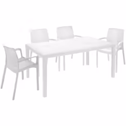 SET SALOTTO DA ESTERNO - Salottino outdoor e indoor, Tavolo rettangolare fisso con 4 sedie impilabili, Made in Italy, Bianco. ...