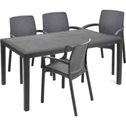 Set salotto da esterno Sover, Salottino outdoor e indoor, Tavolo rettangolare fisso con 4 sedie impilabili, Made in Italy, Antracite - Dmora