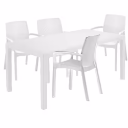 SET SALOTTO DA ESTERNO - Salottino outdoor e indoor, Tavolo rettangolare fisso con 4 sedie impilabili, Made in Italy, Bianco. ...