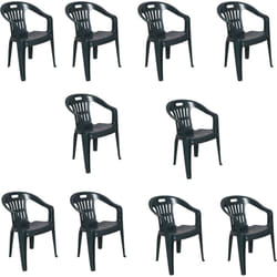 Dmora - Set di 10 sedie da esterno Aringa, Seduta da giardino, Per indoor o outdoor, Con braccioli e impilabile, Made in Italy, 56x55 h78 cm, Verde