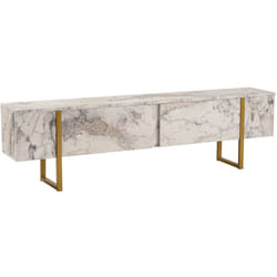 Dmora - Mobile porta tv Lilith, Credenza da soggiorno, Armadio basso per tv, Base parete attrezzata, 180x30 h50 cm, Marmo e Oro