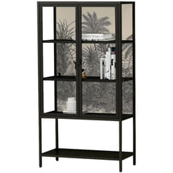 Vetrina Busseto, Credenza espositiva, Vetrinetta multiuso, Madia da soggiorno, 80x35 h160 cm, Ardesia - Dmora