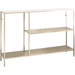 CONSOLLE - Tavolo fisso con 3 ripiani con linee geometriche e asimmetriche rialzato da terra, Elegante svuotatasche e portaog ...