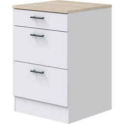 Dmora - Mobile 3 cassetti Sirea, Cassettiera da cucina, Modulo contenitore con cassetti, Base con cassetti estraibili, 60x60 h90 cm, Bianco e Rovere