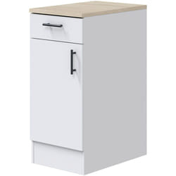 Dmora - Mobile 1 anta con cassetto Orvia, Mobile contenitore misto, Base cucina con anta e cassetto, Modulo multiuso, 40x60 h90 cm, Bianco e Rovere