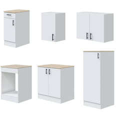 Cucina completa Telinea, Composizione cucina moderna, Set cucina componibile, Soluzione cucina funzionale, Bianco e Rovere - Dmora