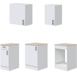 Dmora - Cucina completa Thymira, Composizione cucina moderna, Set cucina componibile, Soluzione cucina funzionale, Bianco e Rovere