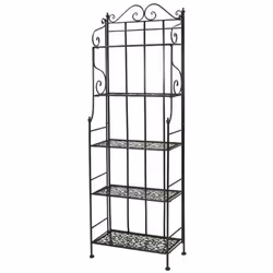 Scaffale metallo nero Dettagli tecnici: materiale ferro battuto colore nero 4 ripiani Misure: cm 28 x 60 x h 180