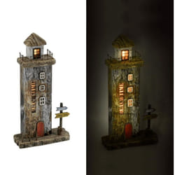 Vacchetti - Decorazione Mare Faro Legno Naturale Con Led Cm16X6,5H29