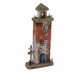 Decorazione Realizzata con legno rosso e dotata di led, questa decorazione a forma di faro richiama l'atmosfera del mare e pu ...