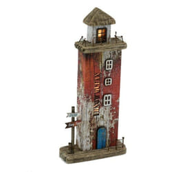 Vacchetti - Decorazione mare Faro in legno rosso con led cm 16x6,5x34h
