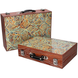 Scatola valigia legno 1-2 verde bordo marrone cm 34x9