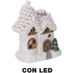 Vacchetti - Casetta casa di natale in resina decorazione led luminosa bianco