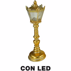 Lampione resina led oro cm13x12,5h41,5 Caratteristiche: Materiale:RESINA Colore:ORO Batteria: 3Aaa