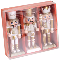 Caratteristiche: Soldatino Schiaccianoci Natalizio 3pz Oro e Bianco in legno h 15 cm Colore: Oro e Bianco Dimensioni:h 15 cm  ...