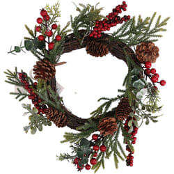 Vacchetti Giuseppe Decorazione ghirlanda corona verde naturale di Natale in plastica con pigne e bacche larga 35cm, 6323580000