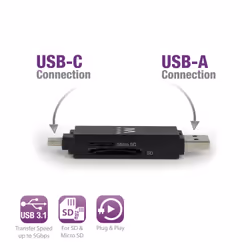 Ewent EW1075 lettore di schede USB 3.2 Gen 1 (3.1 Gen 1) Type-A/Type-C Nero - Vista aggiuntiva 4
