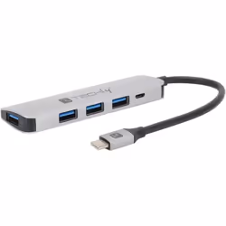 Techly IUSB31C-HUB4TLY, USB 3.2 Gen 1 (3.1 Gen 1) Type-C, USB 3.2 Gen 1 (3.1 Gen 1) Type-A, 5000 Mbit/s, Argento, Alluminio, ...