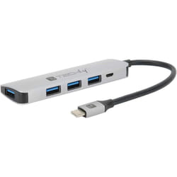 Techly IUSB31C-HUB4TLY hub di interfaccia USB 3.2 Gen 1 (3.1 Gen 1) Type-C 5000 Mbit/s Argento
