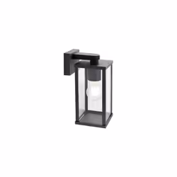 Applique in pressofusione di alluminio. Colore nero goffrato. Diffusore in vetro trasparente. Altezza max lampada: 160mm. Ali ...