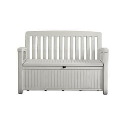 Cassapanca in resina con finitura effetto legno Patio bench bianca 132,7x61,2xh.89 cm