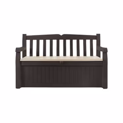 Cassapanca in resina con finitura effetto legno, marrone con seduta beige Comoda panca dal design classico che si rivela esse ...