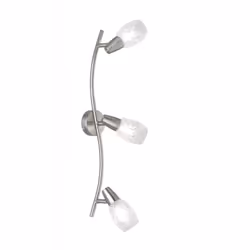 Il faretto COLMAR di Trio Lighting è composta da una piastra rotonda in metallo con barra ondulata finitura nichel e 3 spot a ...